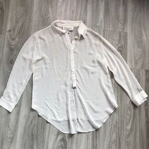 RORY BECCA SHIRT IVORY SEMI SHEER BUTTON FRONT LONG SLEEVE BLOUSE MEDIUM